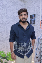Navy-Blue Embroidery Full-Hand Shirt