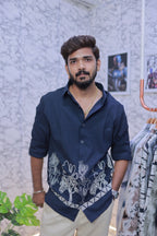 Navy-Blue Embroidery Full-Hand Shirt