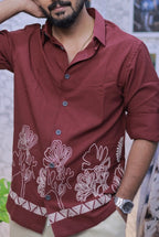 Wine Embroidery Full-Hand Shirt