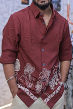 Wine Embroidery Full-Hand Shirt