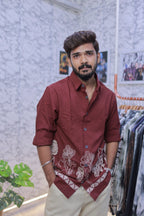 Wine Embroidery Full-Hand Shirt