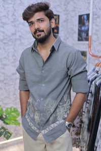 Grey Embroidery Full-Hand Shirt