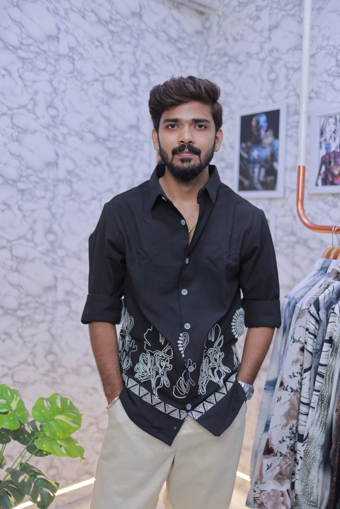 Black Embroidery Full-Hand Shirt