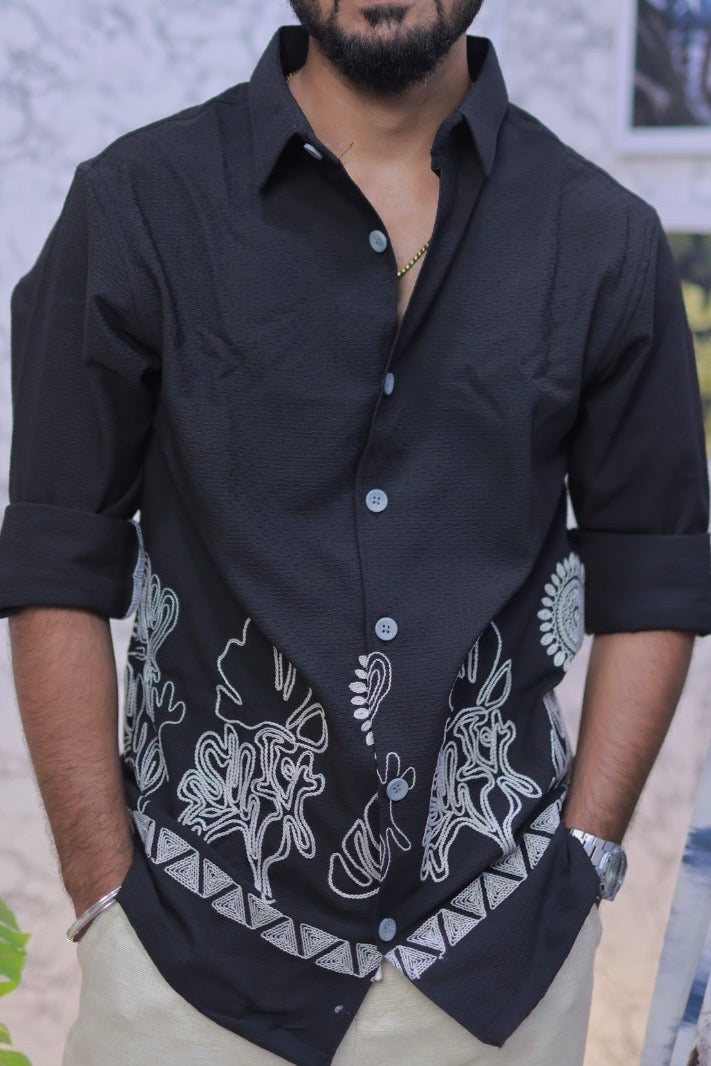 Black Embroidery Full-Hand Shirt