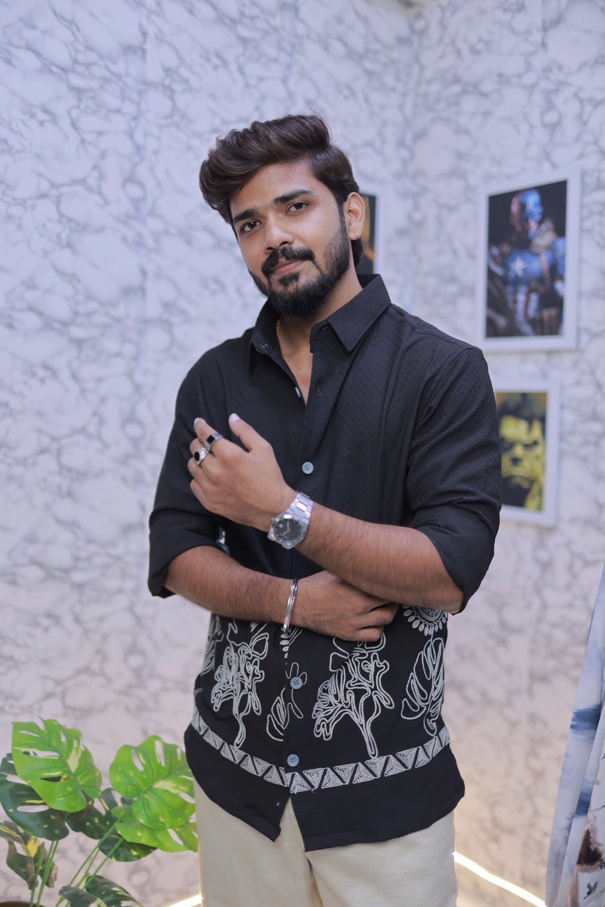 Black Embroidery Full-Hand Shirt