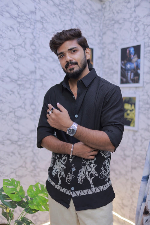 Black Embroidery Full-Hand Shirt