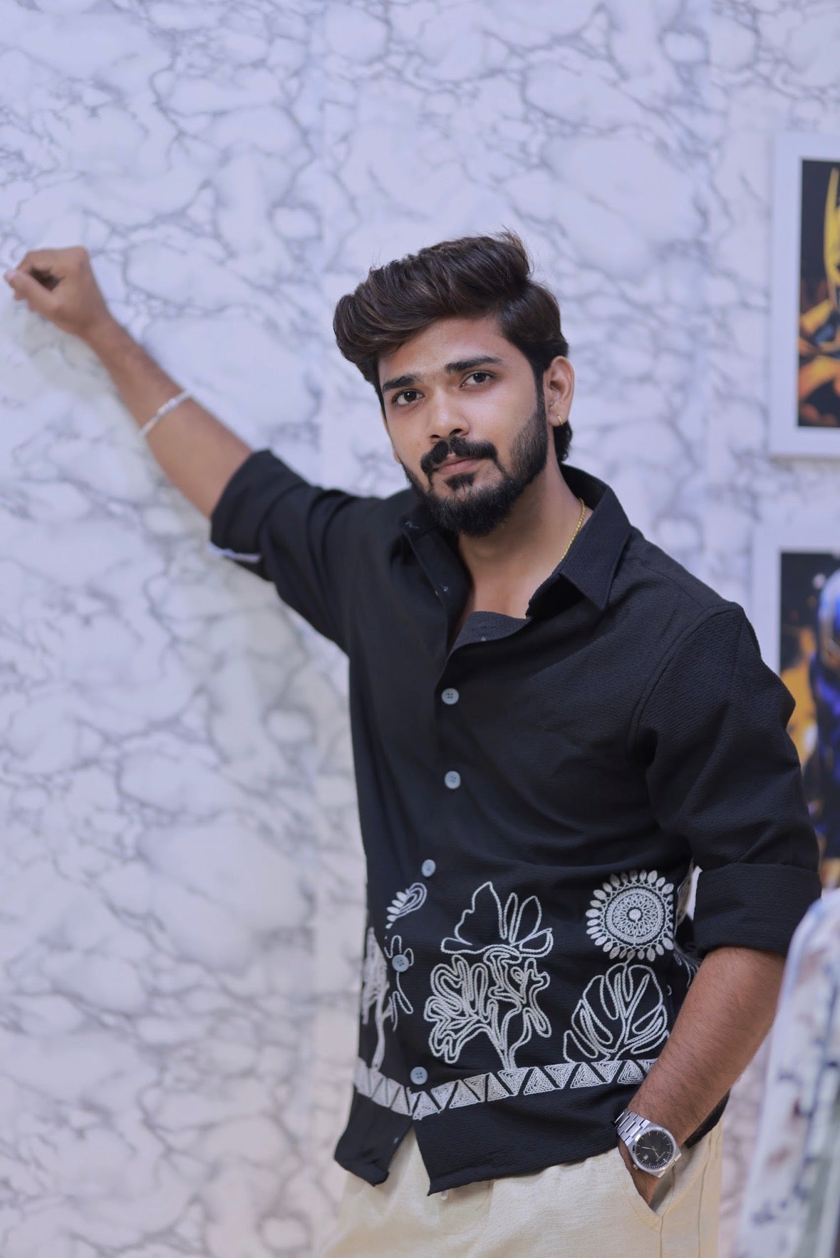 Black Embroidery Full-Hand Shirt