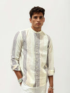 Striped Linen Mandarin Collar Shirt