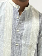 Striped Linen Mandarin Collar Shirt
