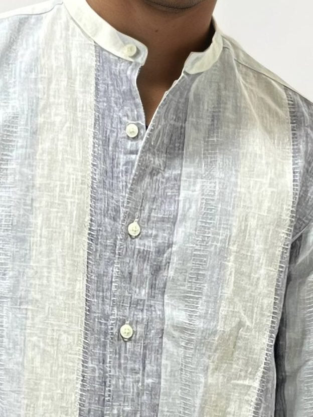 Striped Linen Mandarin Collar Shirt