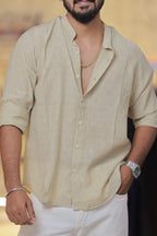 Brown Mandarin-Collar Full-Hand Shirt