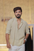 Brown Mandarin-Collar Full-Hand Shirt