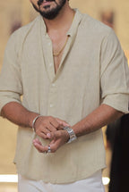 Brown Mandarin-Collar Full-Hand Shirt