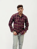 Wine Double Pocket Checked Shirt
