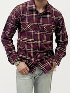 Wine Double Pocket Checked Shirt