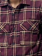 Wine Double Pocket Checked Shirt