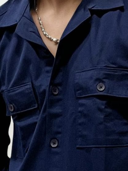 Navy Blue Double Pocket Plain Shirt