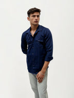 Navy Blue Double Pocket Plain Shirt