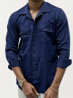 Navy Blue Double Pocket Plain Shirt
