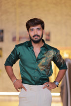 Green Lion Stone Party-Wear Shirt