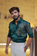 Green Lion Stone Party-Wear Shirt