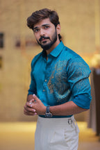 Mint-Green Lion Stone Party-Wear Shirt