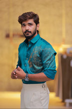 Mint-Green Lion Stone Party-Wear Shirt