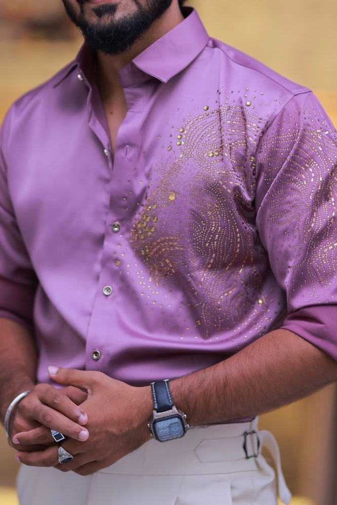 Onion-Pink Lion Stone Party-Wear Shirt