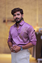 Onion-Pink Lion Stone Party-Wear Shirt