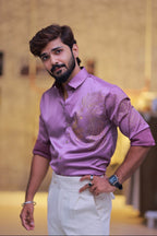 Onion-Pink Lion Stone Party-Wear Shirt