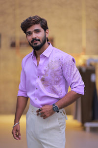 Baby-Pink Lion Stone Party-Wear Shirt