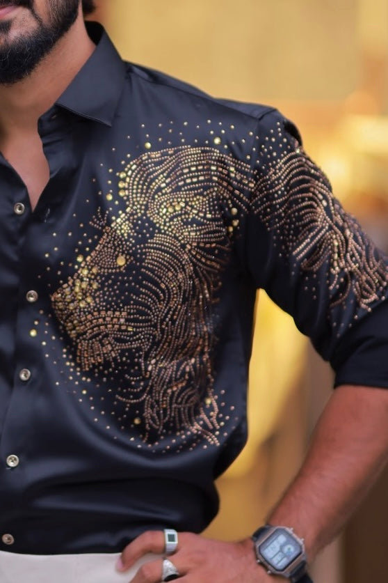 Black Lion Stone Party-Wear Shirt