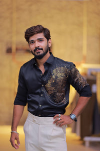 Black Lion Stone Party-Wear Shirt