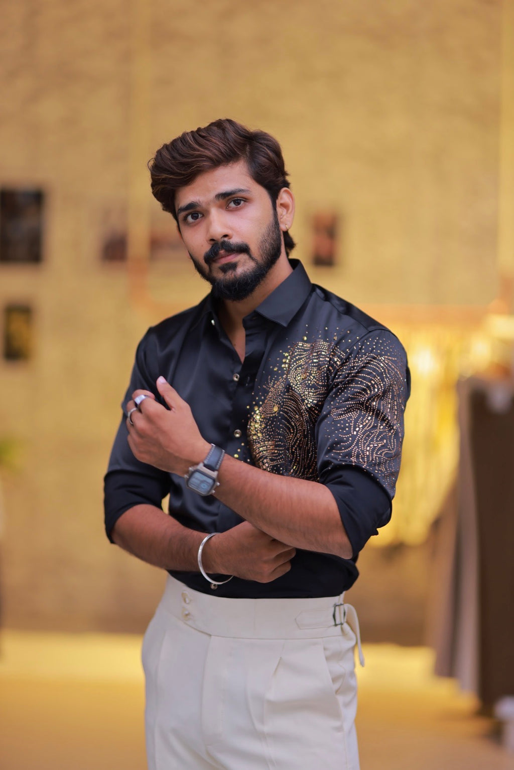 Black Lion Stone Party-Wear Shirt