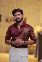 Wine Lion Stone Party-Wear Shirt