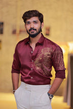 Wine Lion Stone Party-Wear Shirt