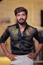 Black Wings Stone Party-Wear Shirt