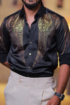 Black Wings Stone Party-Wear Shirt