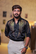 Black Wings Stone Party-Wear Shirt