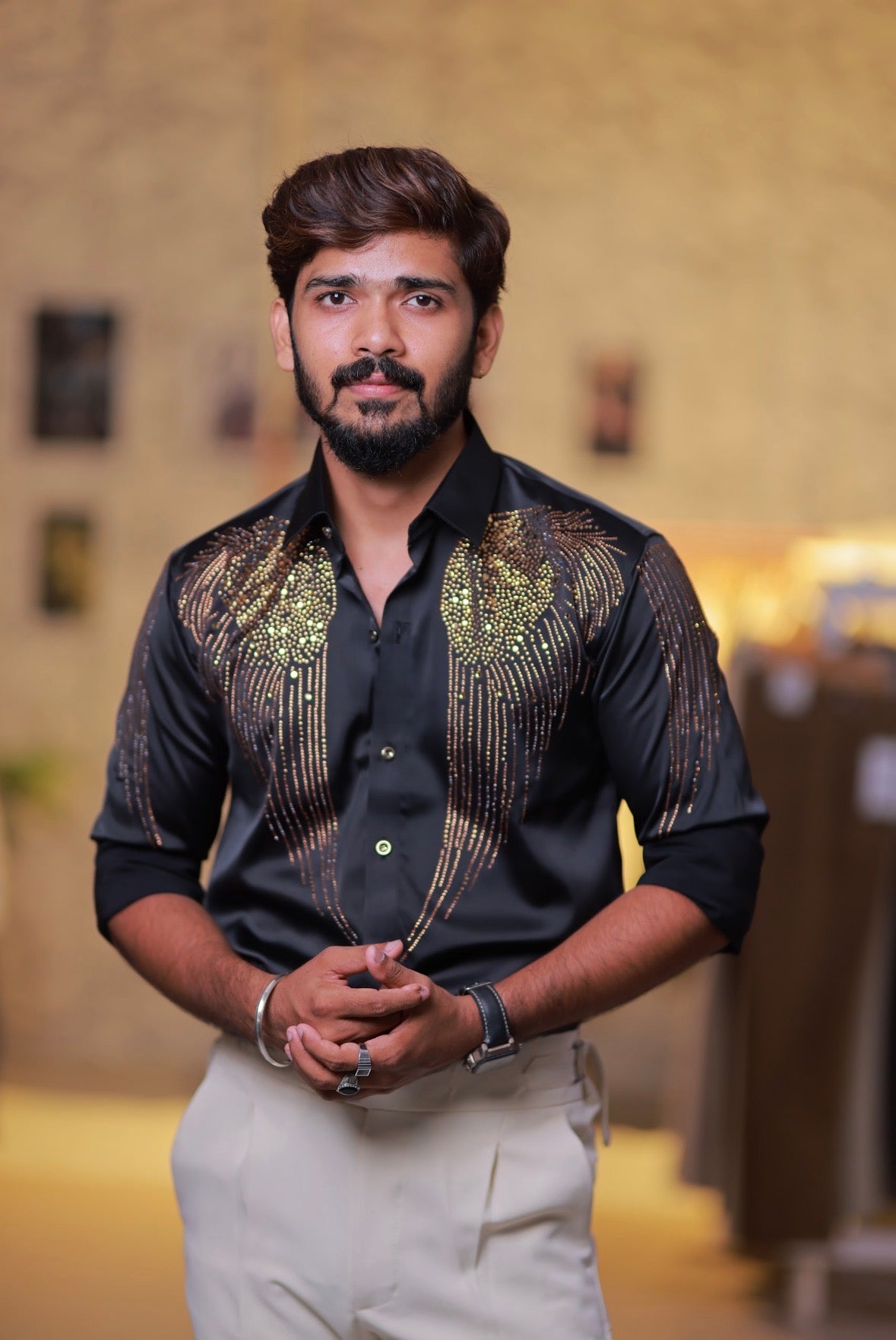 Black Wings Stone Party-Wear Shirt