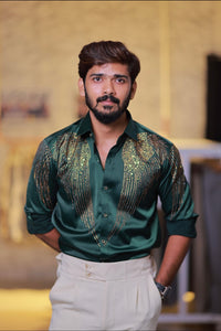 Green Wings Stone Party-Wear Shirt