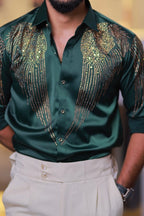 Green Wings Stone Party-Wear Shirt