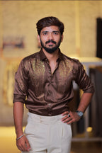 Brown Wings Stone Party-Wear Shirt