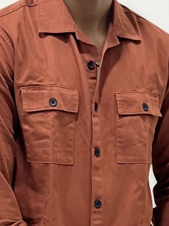 Orange Double Pocket Plain Shirt