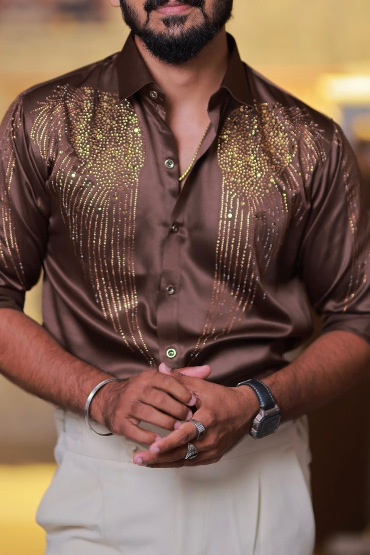 Brown Wings Stone Party-Wear Shirt
