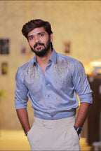 Ice-Blue Wings Stone Party-Wear Shirt