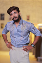 Ice-Blue Wings Stone Party-Wear Shirt