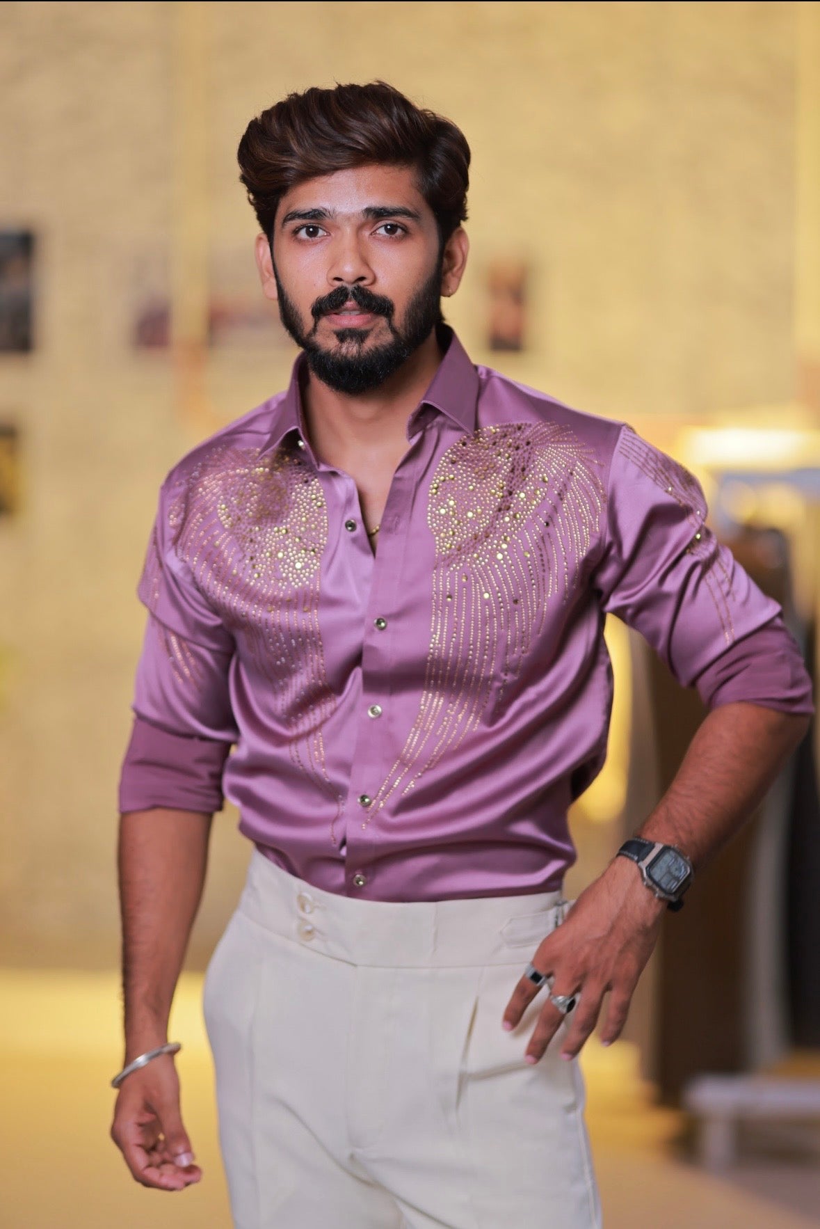 Pink Wings Stone Party-Wear Shirt