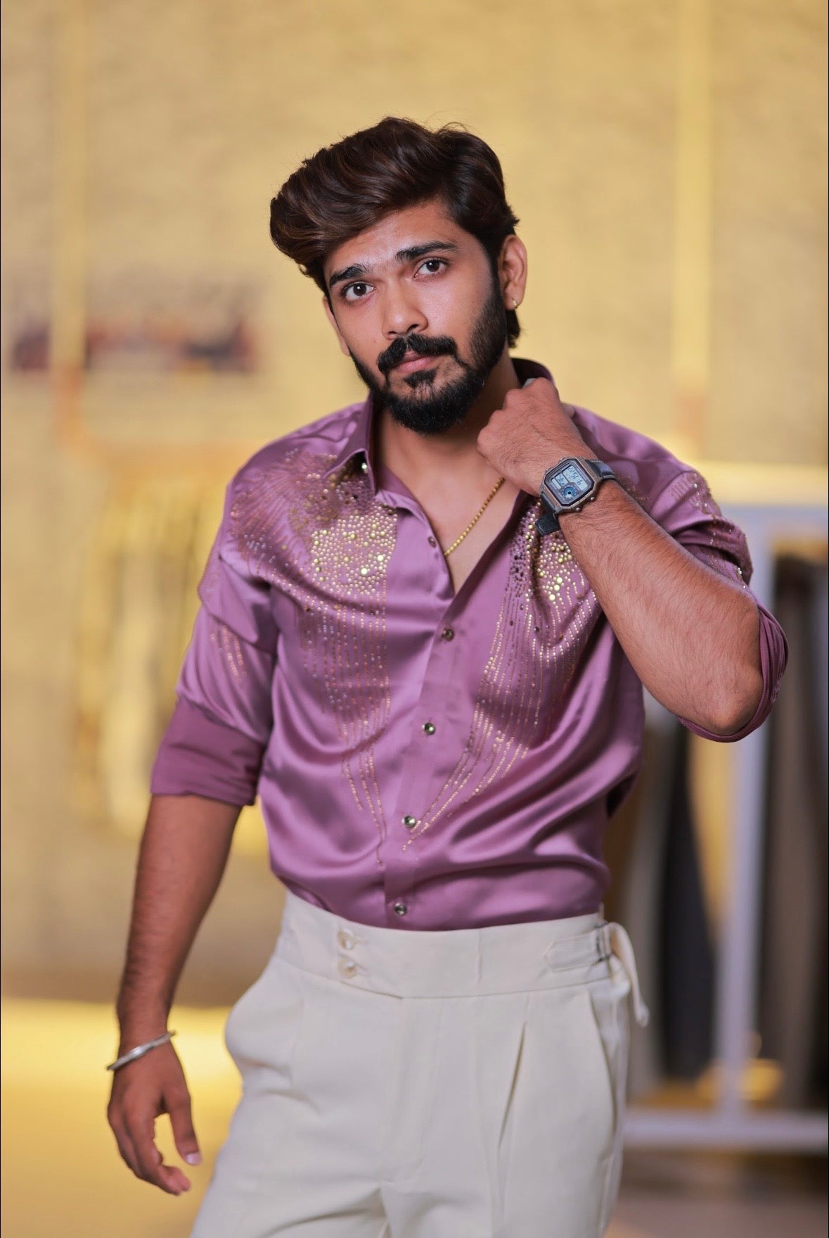 Pink Wings Stone Party-Wear Shirt