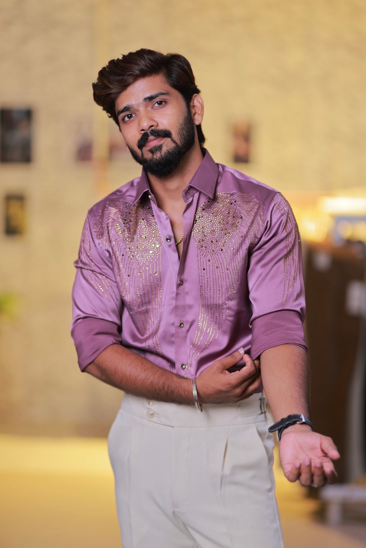 Pink Wings Stone Party-Wear Shirt